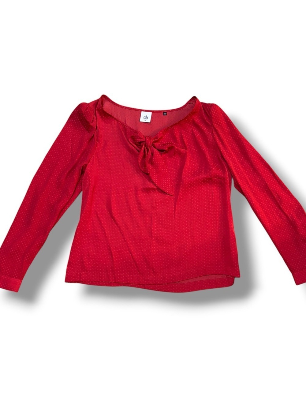 Cabi Red Tie Neck Tonal Dot Long Sleeve Blouse Top Medium Career Office